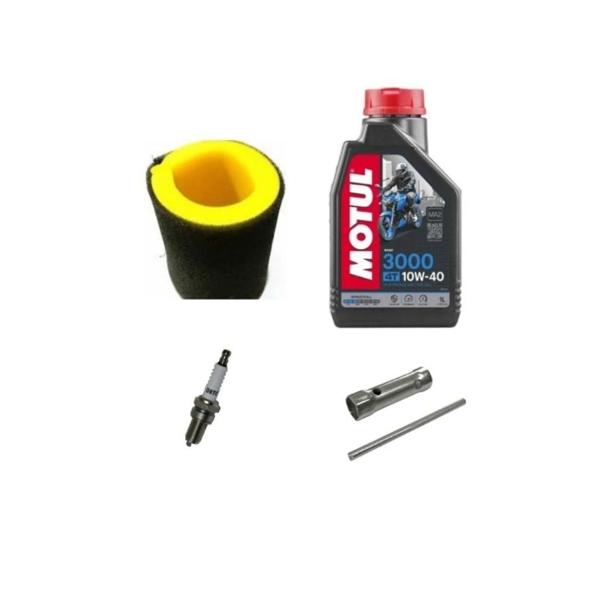 CG Bakım Seti Filtre Süngeri Yuvarlak+Buji+Buji Anahtarı+Motul 3000 10W40 Yağ